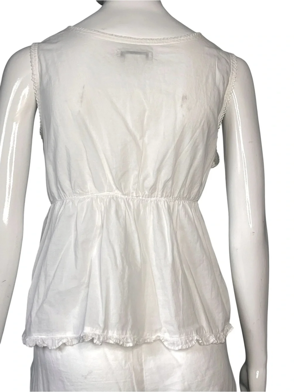 Laura Ashley Vintage White Floral Embroidered Sleeveless Cotton 2Pc Pajama Set M